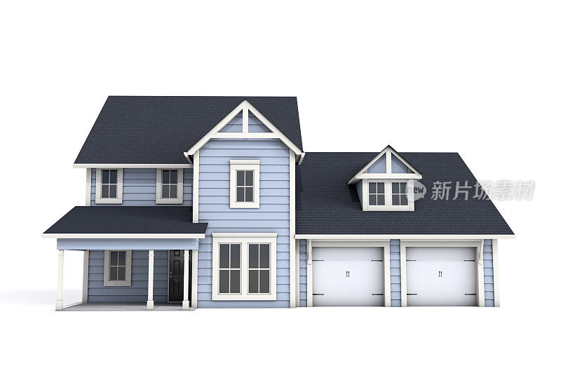 3D美国工匠风格的房子在白色的背景