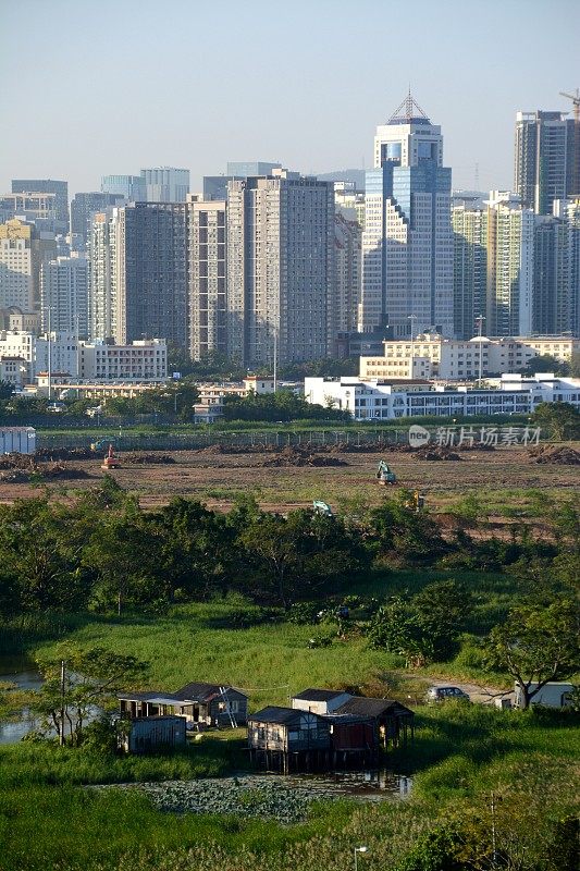 深圳天际线和香港湿地