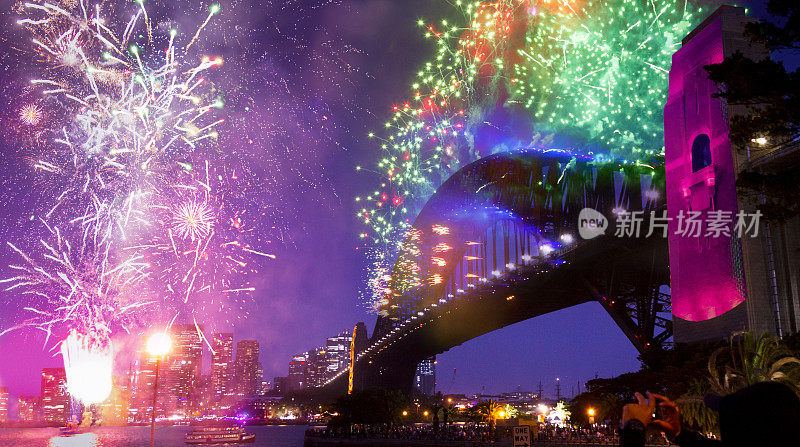 悉尼海港大桥在2020年新年前夜的烟花欢迎秀上