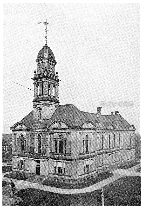 中部各州历史城镇的古老黑白照片:威尔明顿，纽卡斯尔郡法院