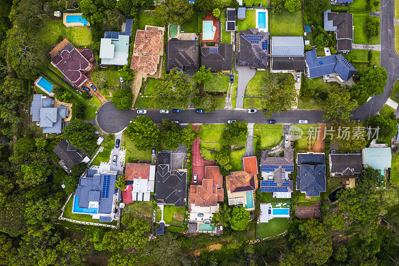悉尼郊区俯瞰视角的屋顶