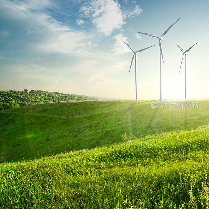 风力发电机涡轮机对夏季景观