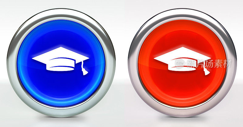 毕业帽图标上的按钮与金属边缘