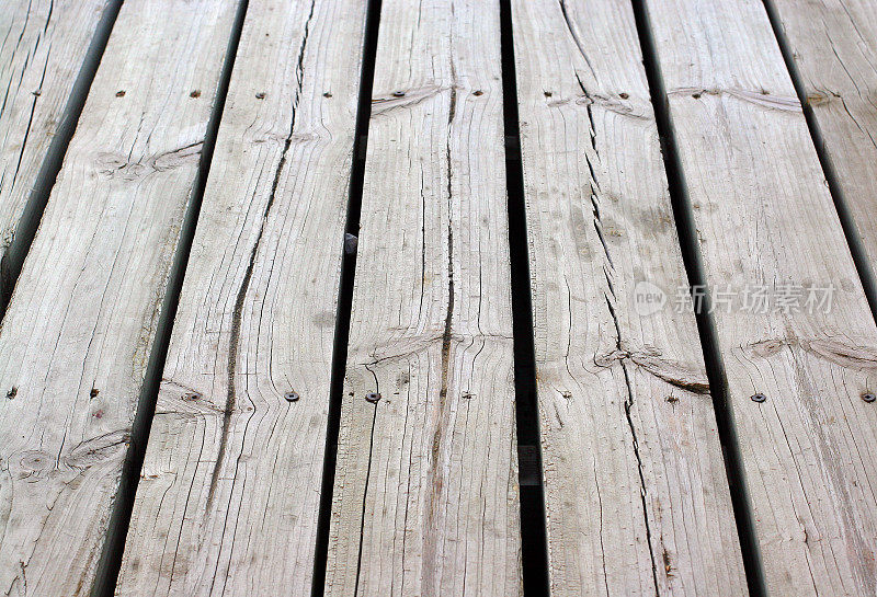 一个老木制木板路的特写照片