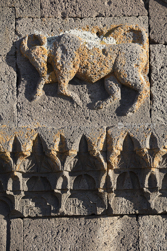 高浮雕的公牛在Orbelian的Caravanserai入口，亚美尼亚