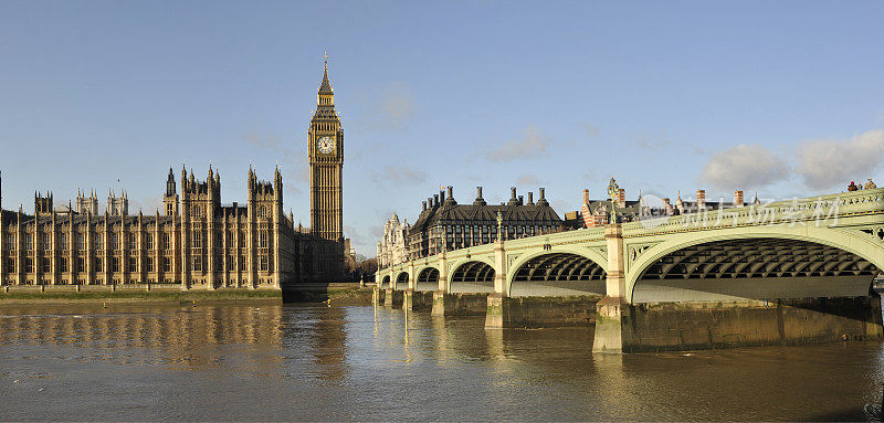英国伦敦的大本钟和威斯敏斯特桥
