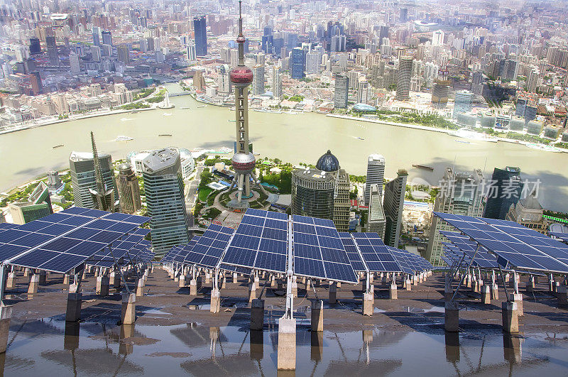 上海外滩天际线地标，生态能源可再生太阳能
