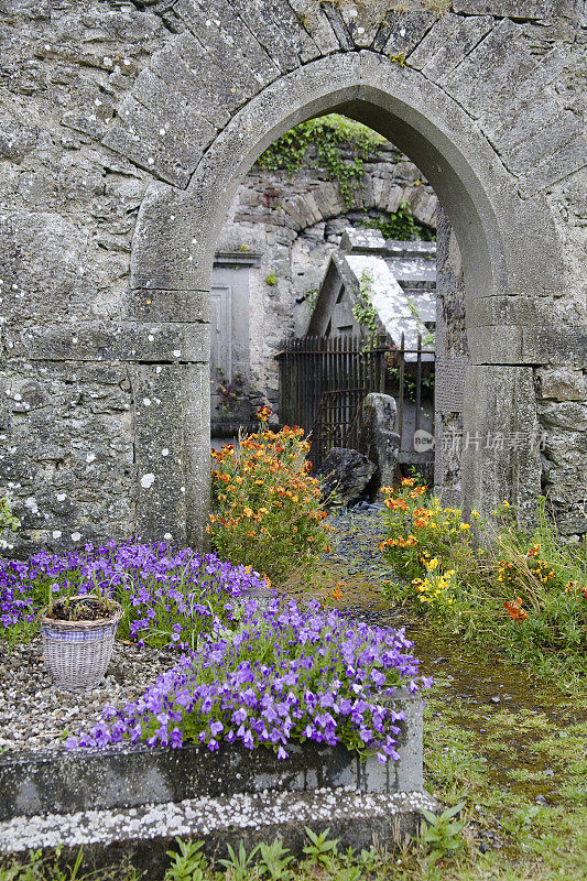 爱尔兰:克莱尔郡邦拉蒂附近的废弃教堂墓地