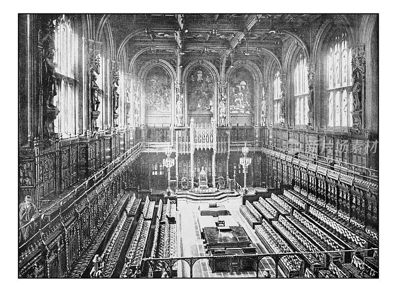 古董伦敦的照片:上议院的内部设计
