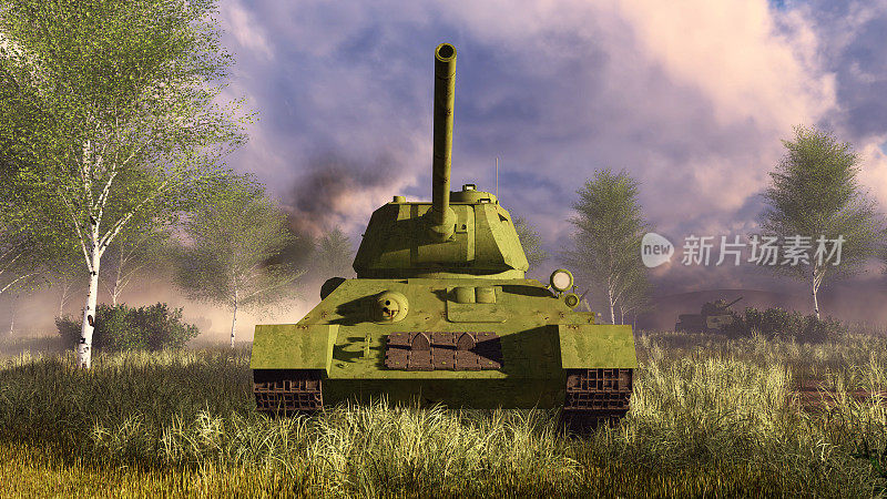 老苏联坦克T-34的正面视图
