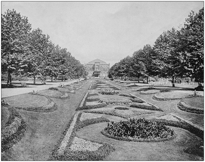 世界著名景点的古董照片:沉没花园，费尔蒙特公园，费城