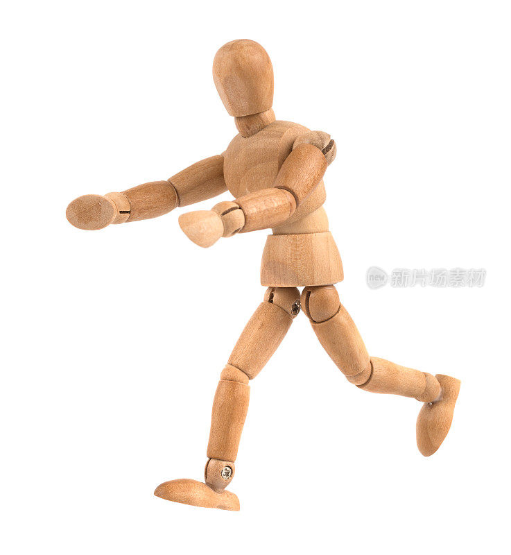 奔跑的木制人体模型，双手向前