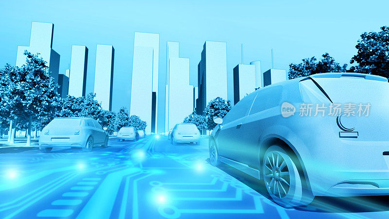 未来的智能城市，电动汽车会自动在街道上行驶