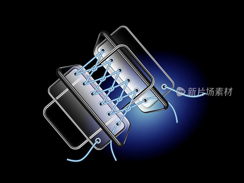 多部智能手机编织成绳子，就像鞋子里的鞋带