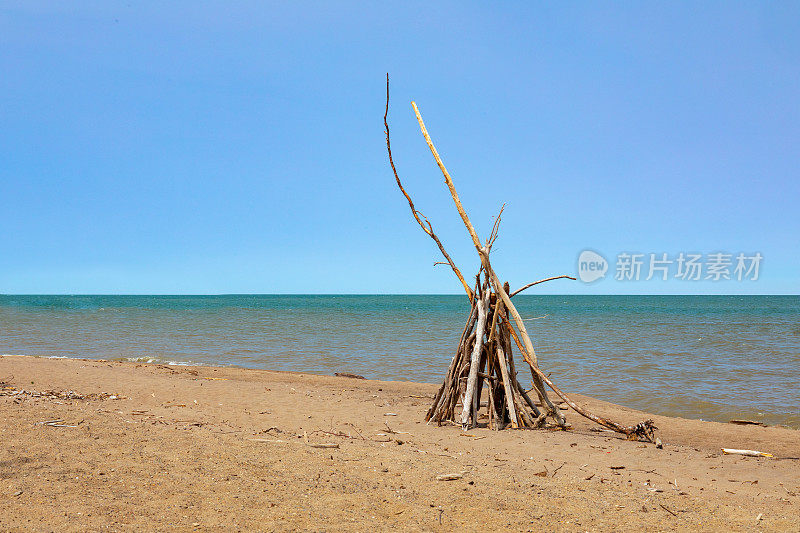 伊利湖岸边的浮木金字塔