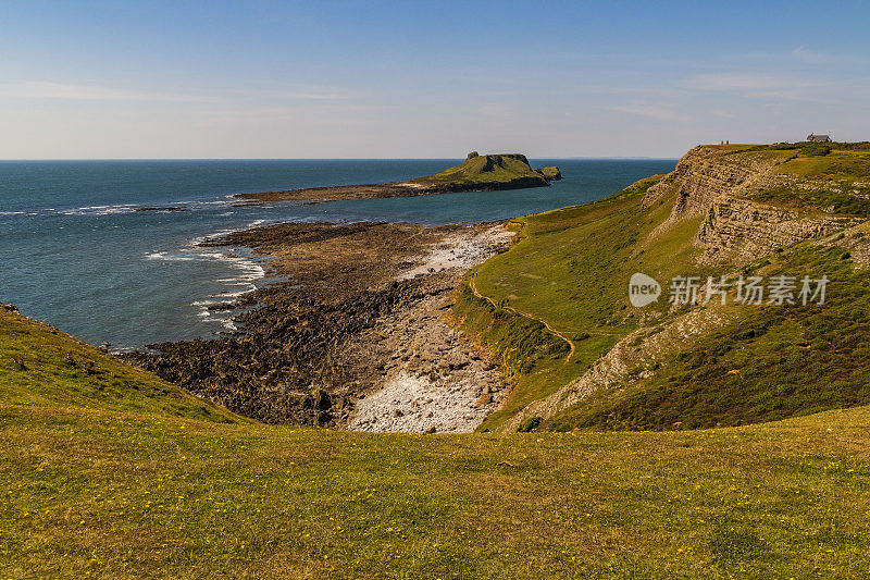 高尔半岛英国威尔士悬崖，海洋，岩石海岸景观风景