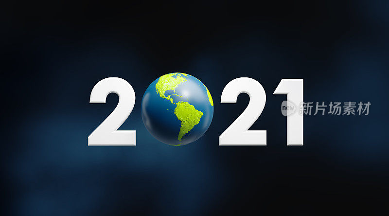 2021写的数字和球体纹理与世界地图