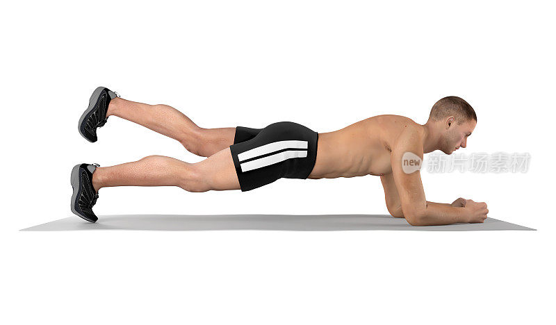 插图3D一个健康的人，做平板支撑腿锻炼。