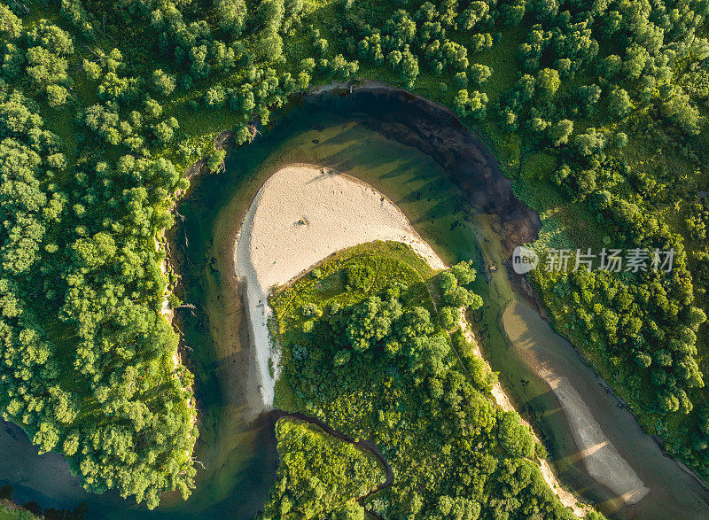 河流流经绿色森林景观