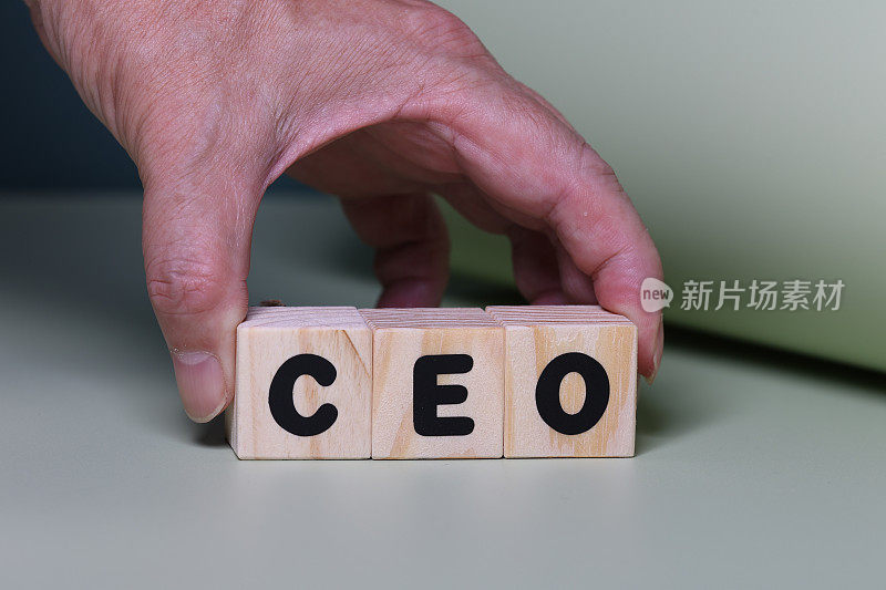 绿色背景的木块上写着CEO的字