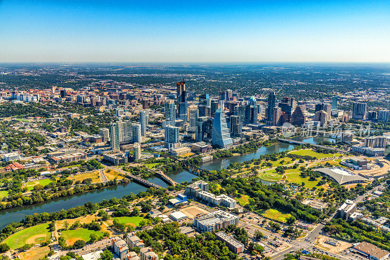 德克萨斯州奥斯汀的空中城市景观