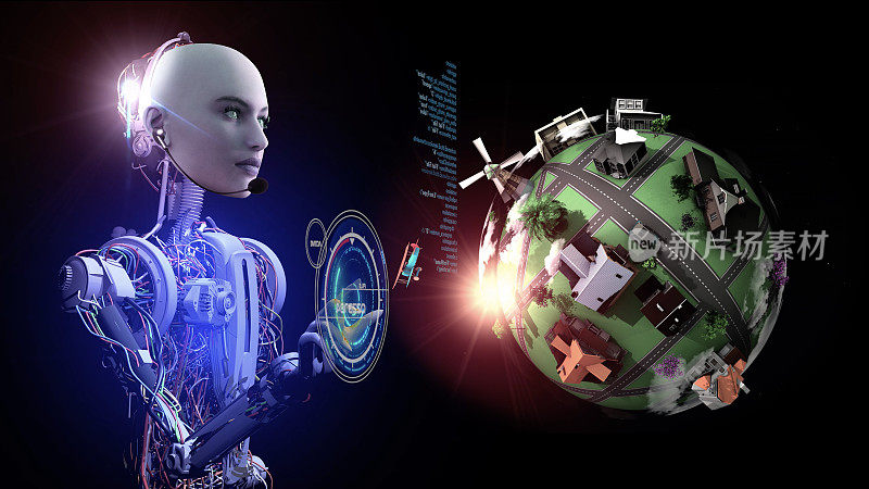 美颜人工智能机器人用虚拟计算机创造元世界