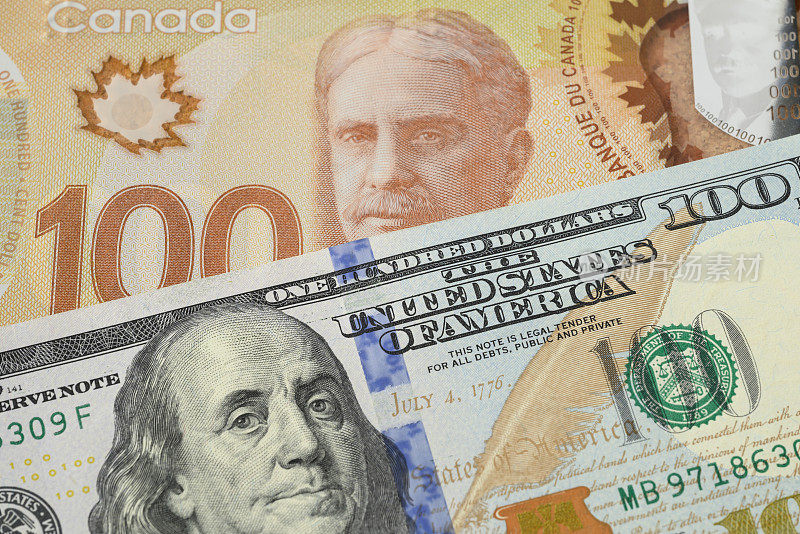 100美元和加拿大100元钞票-货币兑换