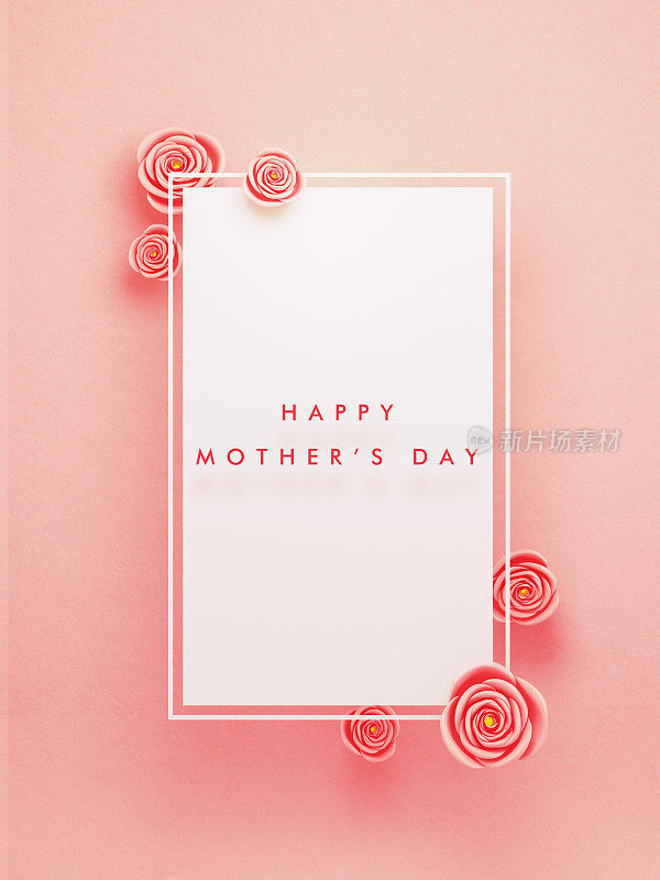 粉红色的玫瑰和母亲节快乐的信息在粉红色的背景