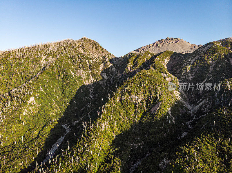 智利南部Chaiten火山鸟瞰图