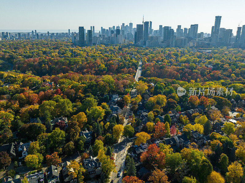 独立和复式住宅，北约克在秋天，多伦多，加拿大