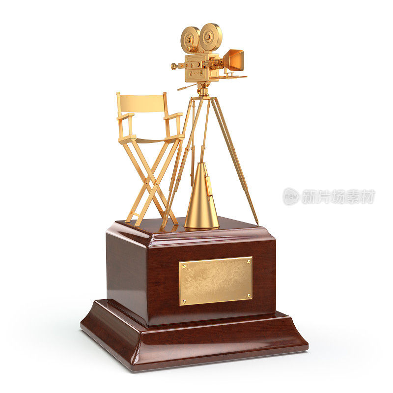 电影奖。黄金复古电影摄影机和主席导演
