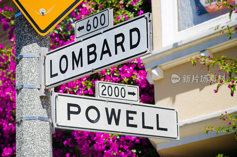 加州旧金山的Lombard和Powell街道标志