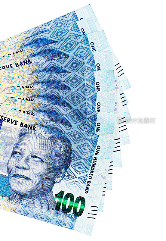 成捆呈扇形分布的南非曼德拉百兰特钞票