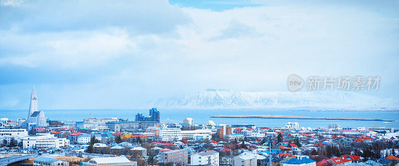 全景城市景观Reykjavík，冰岛