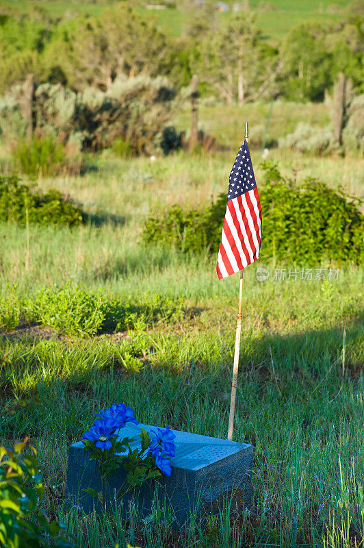 公墓的墓碑和美国国旗