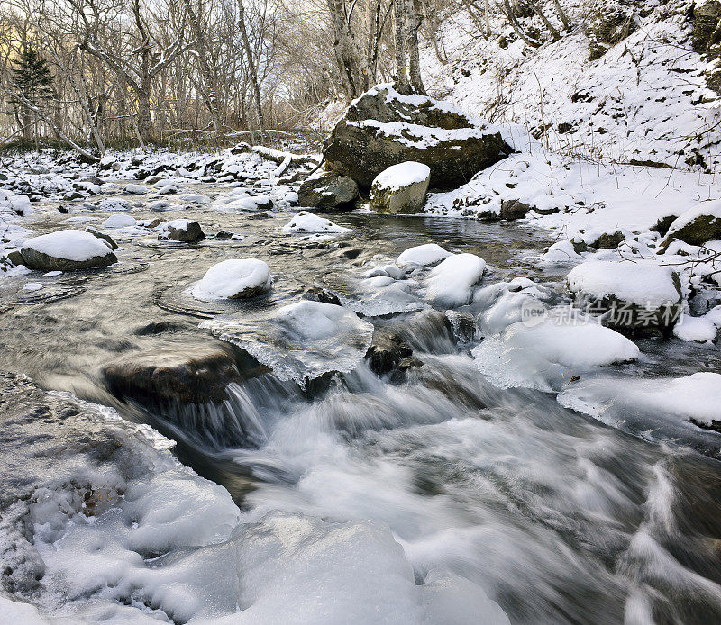 岩石冬天雪