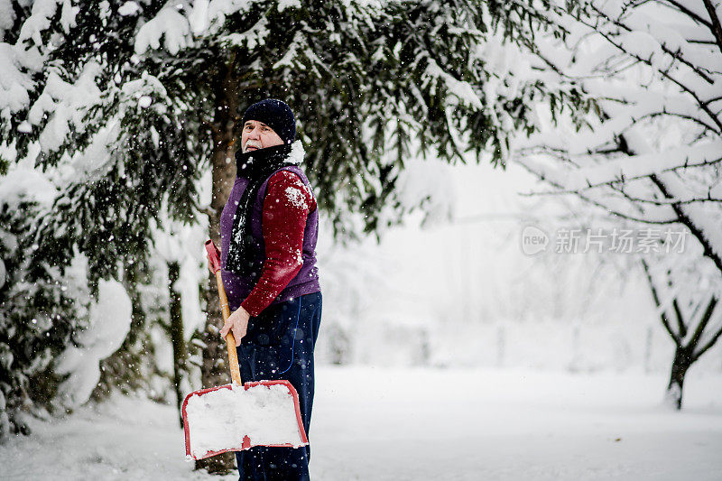 大雪过后，高年级学生清理树上的积雪