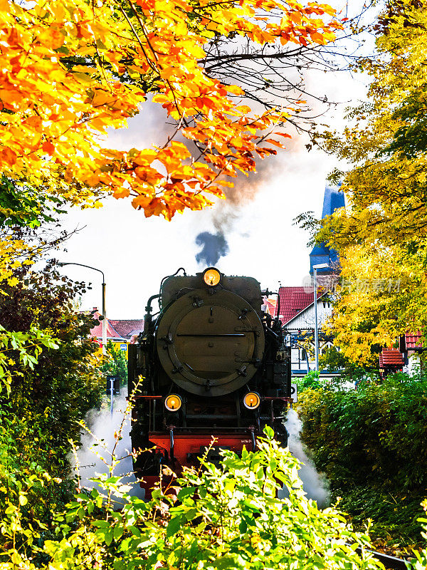 德国Wernigerode的秋天风景中的窄轨铁路