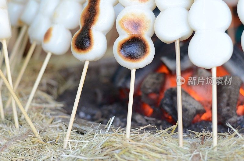 日本饺子串Mitarashi麻糬火日本食物近高雄山