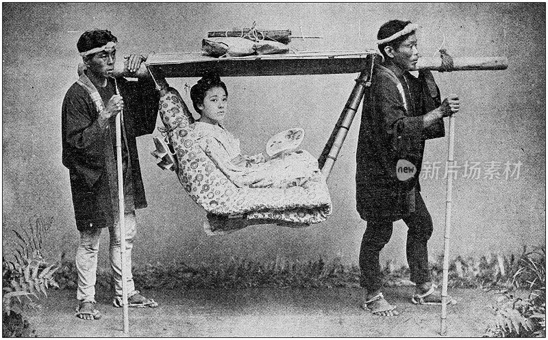 环游世界的古董黑白照片:Kago，日本旅行椅