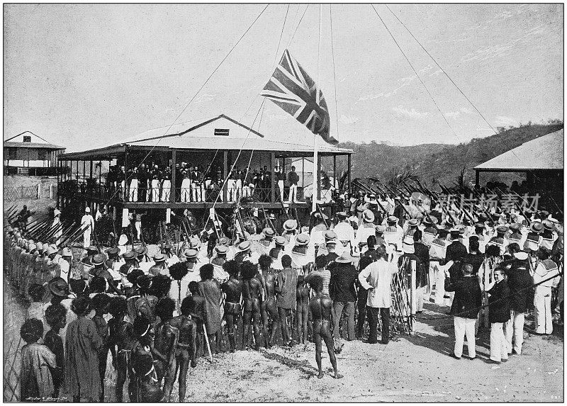 大英帝国的古老照片:在新几内亚的莫尔兹比港升起英国国旗