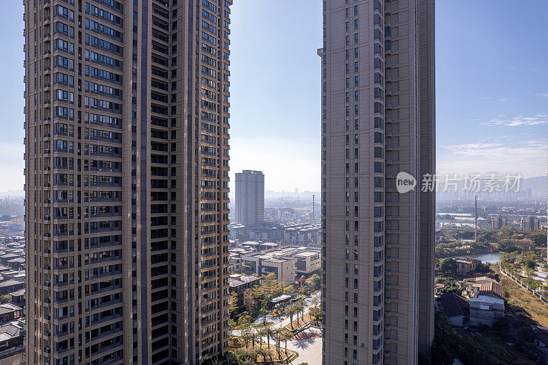 城市别墅和高层住宅鸟瞰图