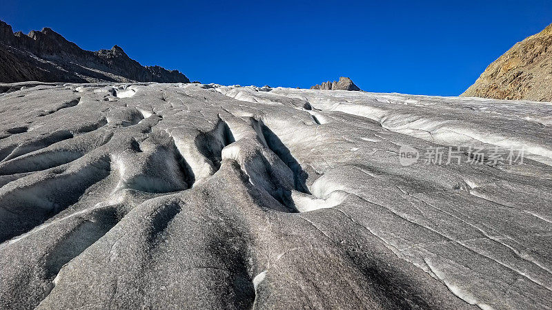 瑞士瓦莱州富尔卡山口附近的罗纳冰川全景图。