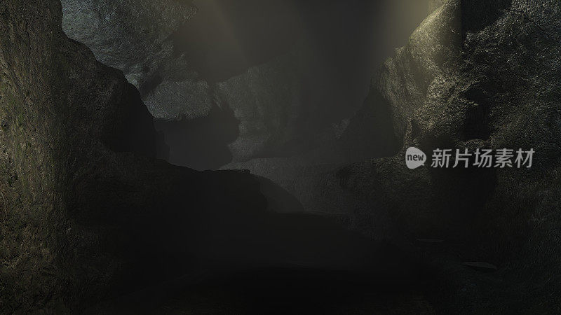 黑暗洞穴3d逼真渲染，纹理背景。