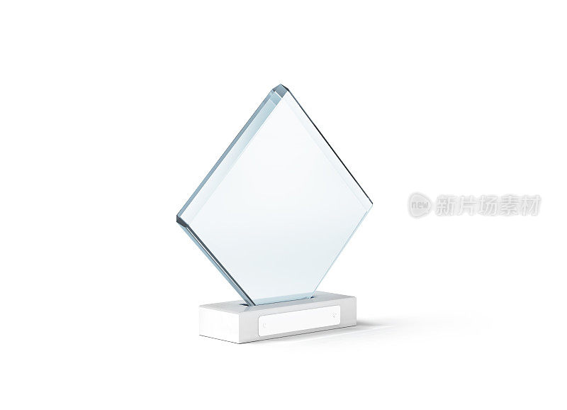 空白玻璃奖杯模型站在清晰的大理石底座上，
