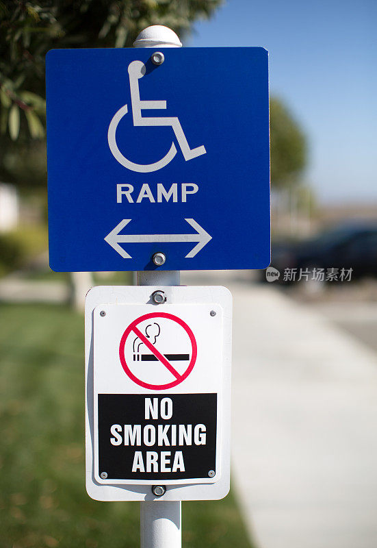 禁止吸烟和残疾人坡道标志