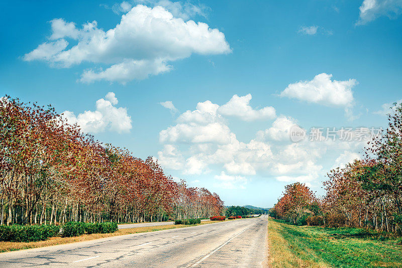 古巴空空如也的高速公路，天空多云