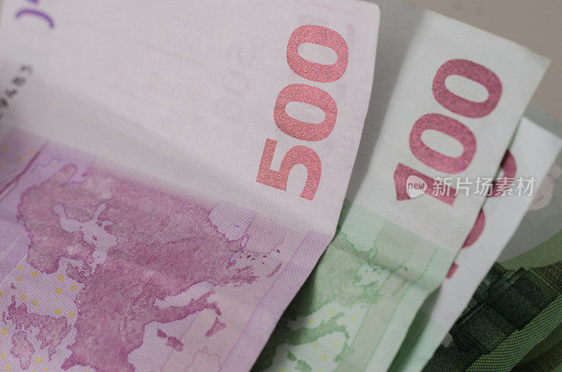 500和100欧元钞票特写