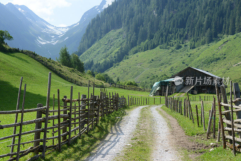 奥地利齐勒塔尔山谷的小路。