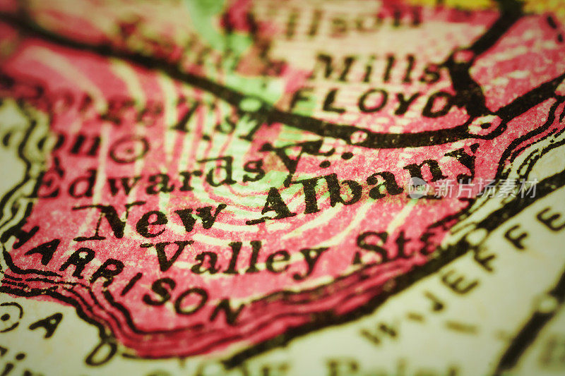 新奥尔巴尼，印第安纳州的古董地图